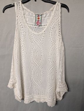 Johnny Was White Eyelet And Crochet Lace Sleeveless Top Size Small